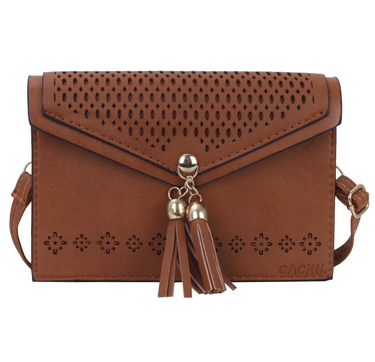 CACHIL Vintage Messenger Bag Cross body Purse with Tassel and Shoulder Strap - Brown
