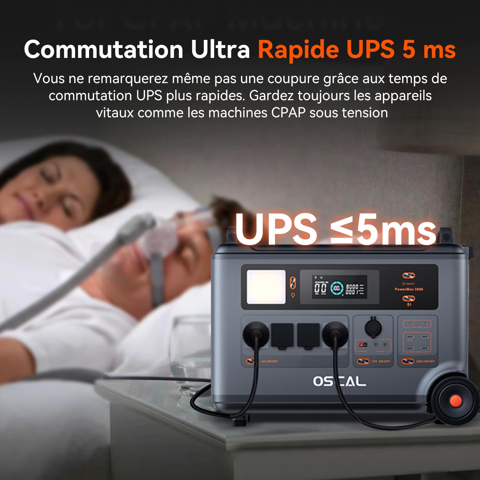 Station d'énergie portable OSCAL PM3600+2*PM200, Batterie de secours domestique LFP 3600Wh, Charge complète 1.2H,Générateur solaire pour le camping, le camping car, avec 2 panneaux solaires 200W