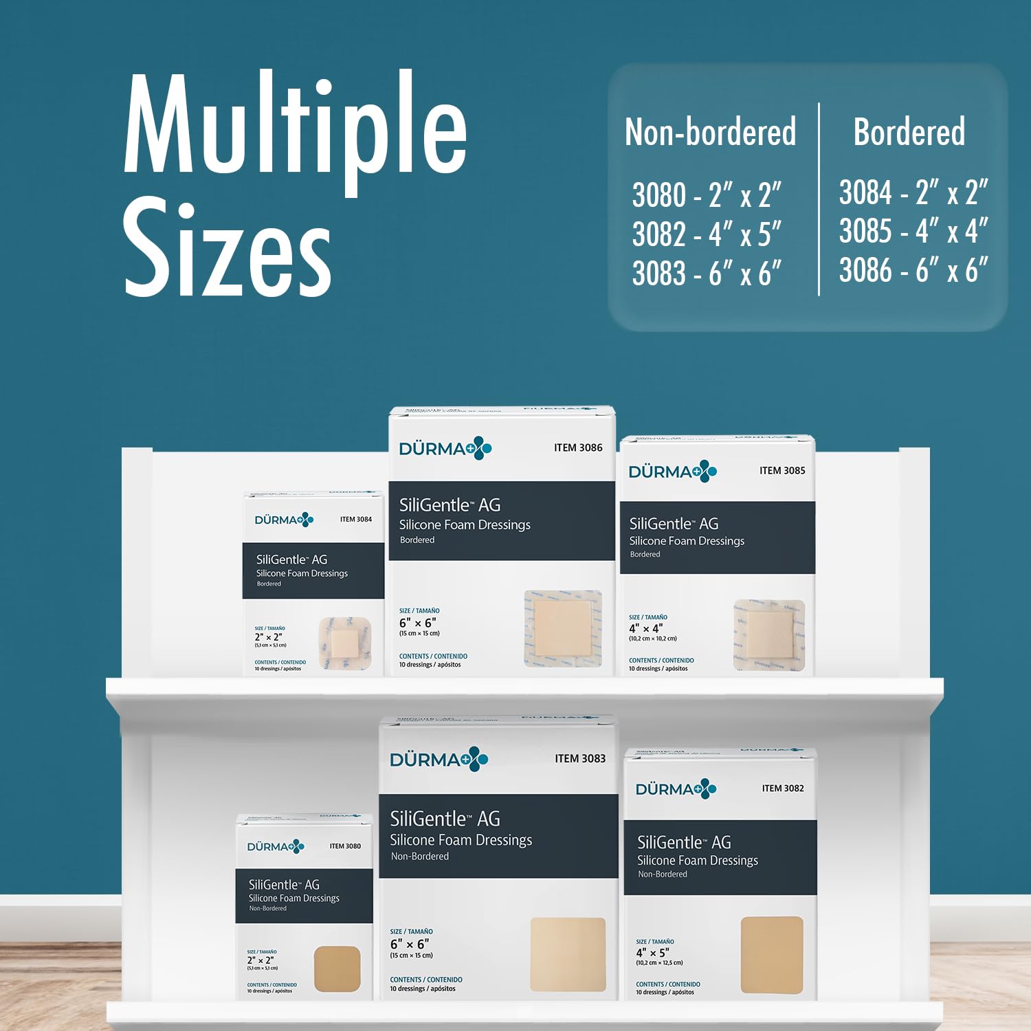 Dynarex Siligentle Ag Silver Silicone Bordered Foam Dressing 3085, 4" X 4", 50 Count