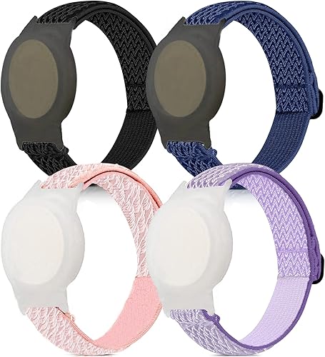 Yibcaiic Paquete de 4 bandas Airtag para niños, pulsera de nailon para Apple AirTag antipérdida Gps Tracker con funda protectora correa de reloj