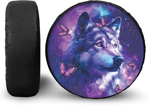 chaqlin Purple Wolf Butterfly Spare Tire Cover Wheel Protectors Waterproof Universal for Trailer Rv SUV Truck Camper Travel Trailer 14" 15" 16" 17" 18" 19"