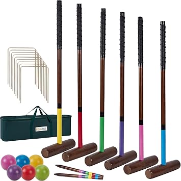 SpexDarxs Six Player Croquet Sets, 35 Croquette Set with Premium Wooden Mallets/Colored Balls/Wickets/Stakes/Carrying Bag, Lawn Backyard Outdoor Game for Teenager Adult Family