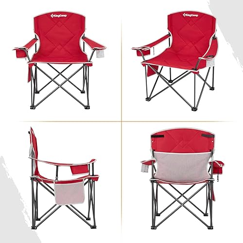 Miniatura 70 de KingCamp silla plegable de gran tamaño para campamento con soporte lumbar, silla ergonómica acolchada con reposabrazos, alta resistencia, con bolsa