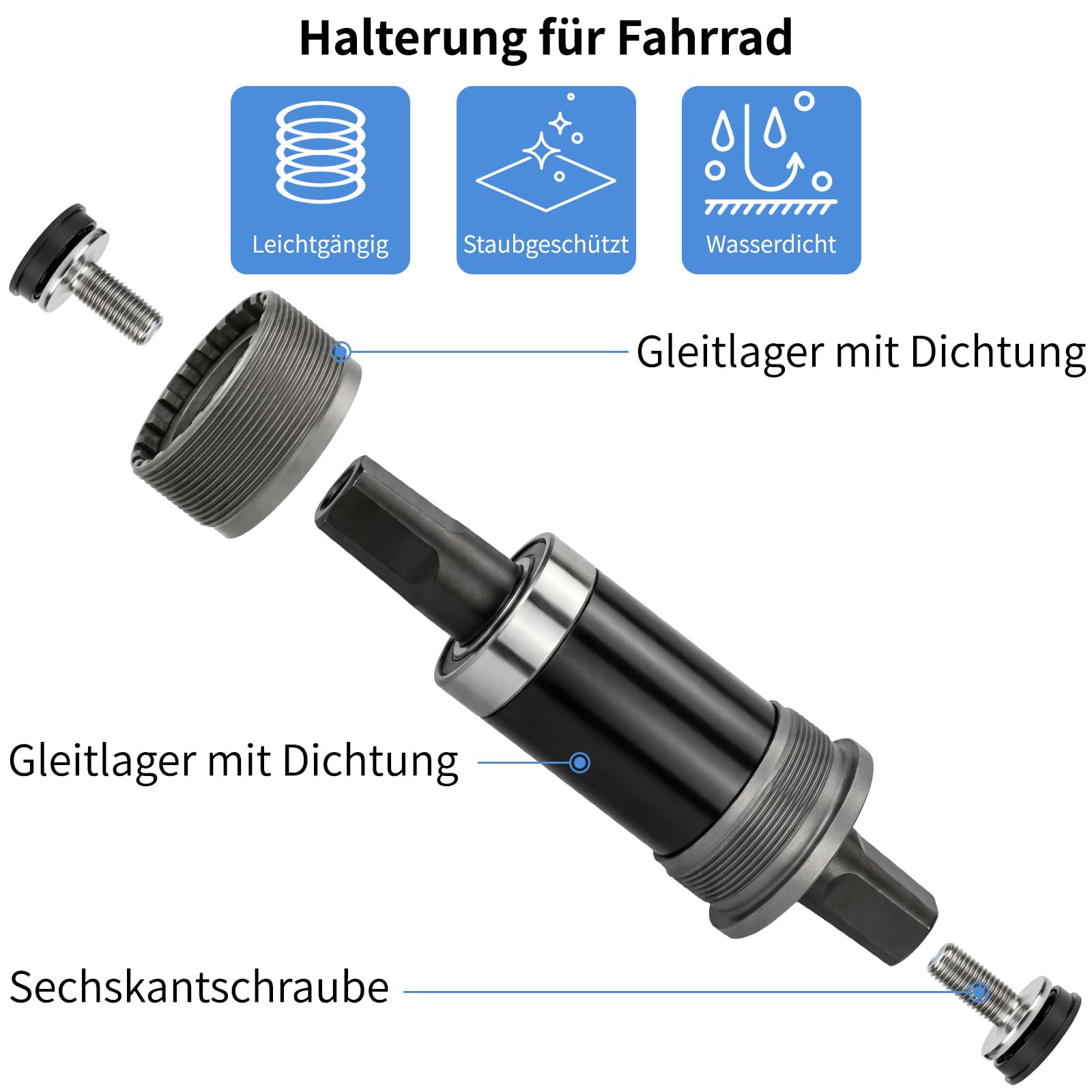 Fahrrad-Tretlager,Vierkant-Tretlager,Vierlochachsen Fahrrad BSA Innenlager für Mountainbike MTB Rennrad Fatbike Quadratisch,BSA 68 mm x 113 118 120 122,5 124,5 127 mm