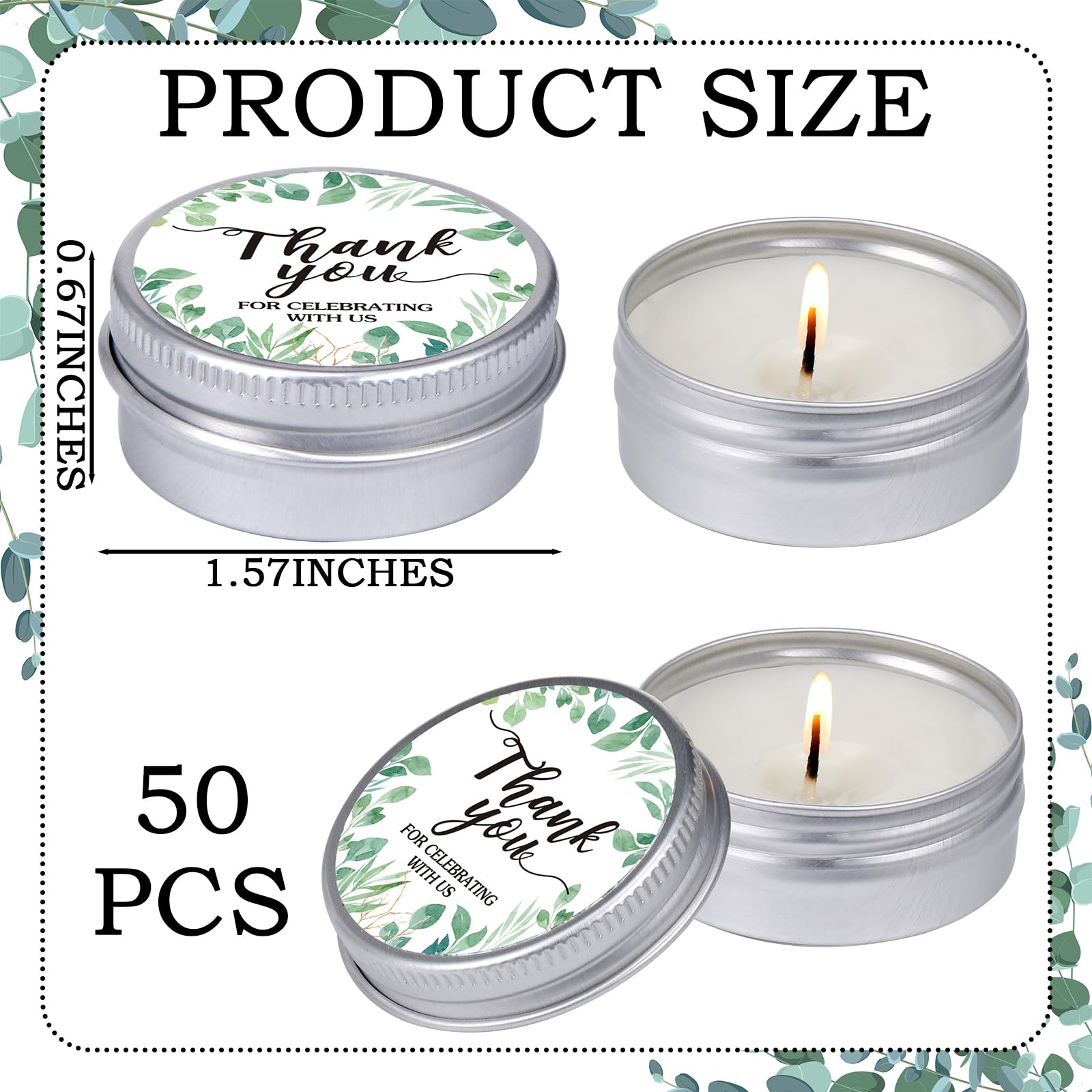 MTLEE Eukalyptus-Duftkerzen für Babypartys, Geschenke, Reisedose, 50 Stück | Aromatherapie-Kerzen, Gastgeschenke für Babypartys, Hochzeitsgeschenke, zusammengesetztes ätherisches Öl, 4,9 x 1,7 cm
