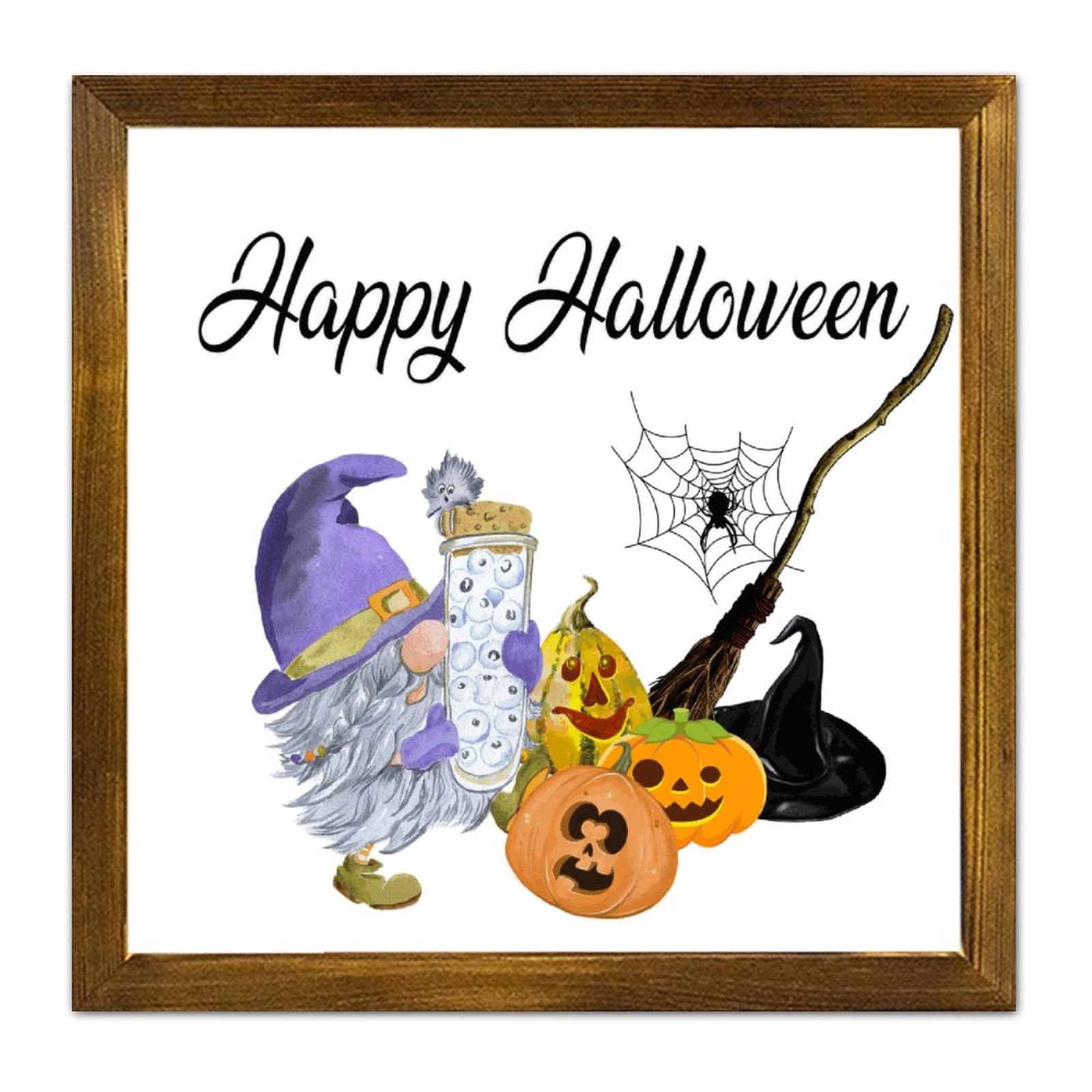 Tableau bois halloween premium avec cadre robuste motif citrouille