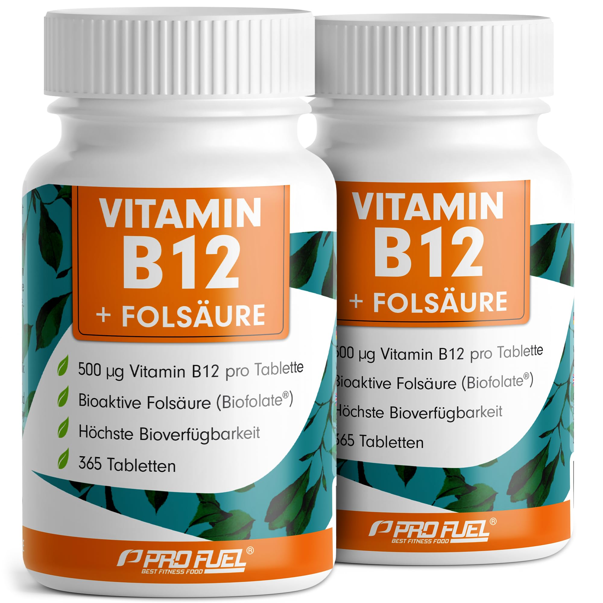 VITAMIN B12 hochdosiert - 2x365 Tabletten mit 500µg Vit B12 + 200µg Biofolate® Folsäure - Methylcobalamin, Adenosylcobalamin & Hydroxocobalamin Vitamin B12 - laborgeprüft mit Zertifikat - 100% vegan