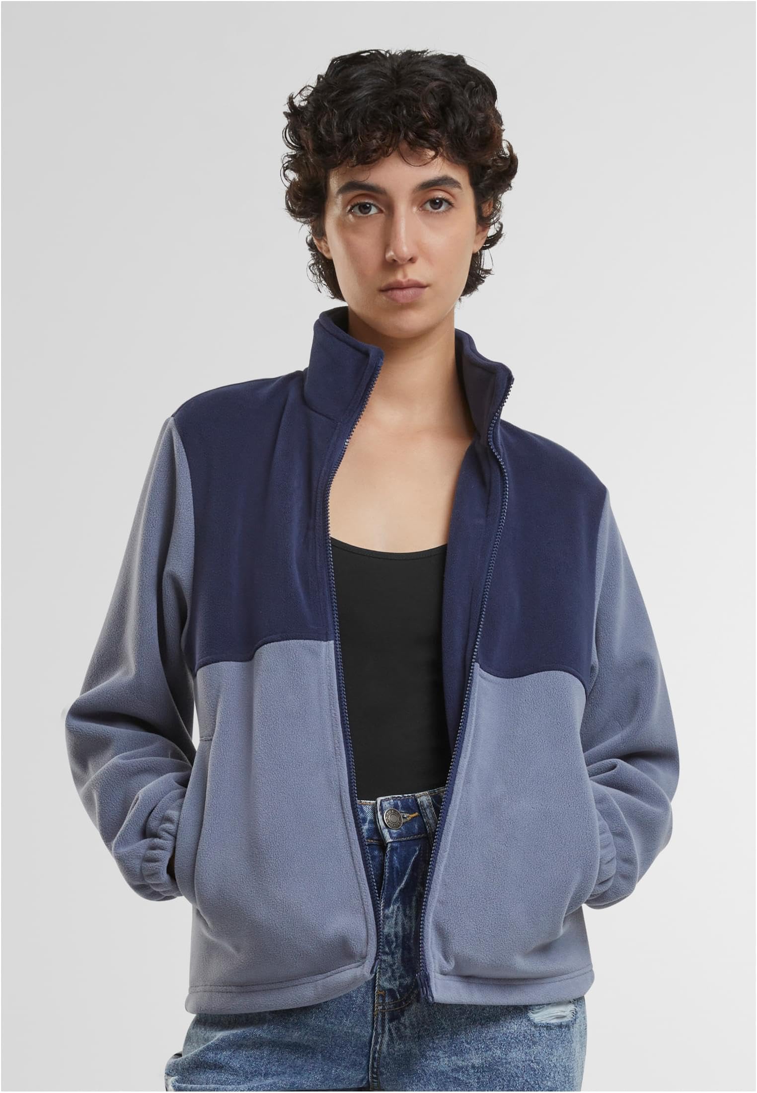 Urban Classics Damska kurtka przej?ciowa, podwójna kurtka polarowa, dwutonowa kurtka polarowa z wysokim ko?nierzem, krój Regular Fit, Navy/Cloudsky, M