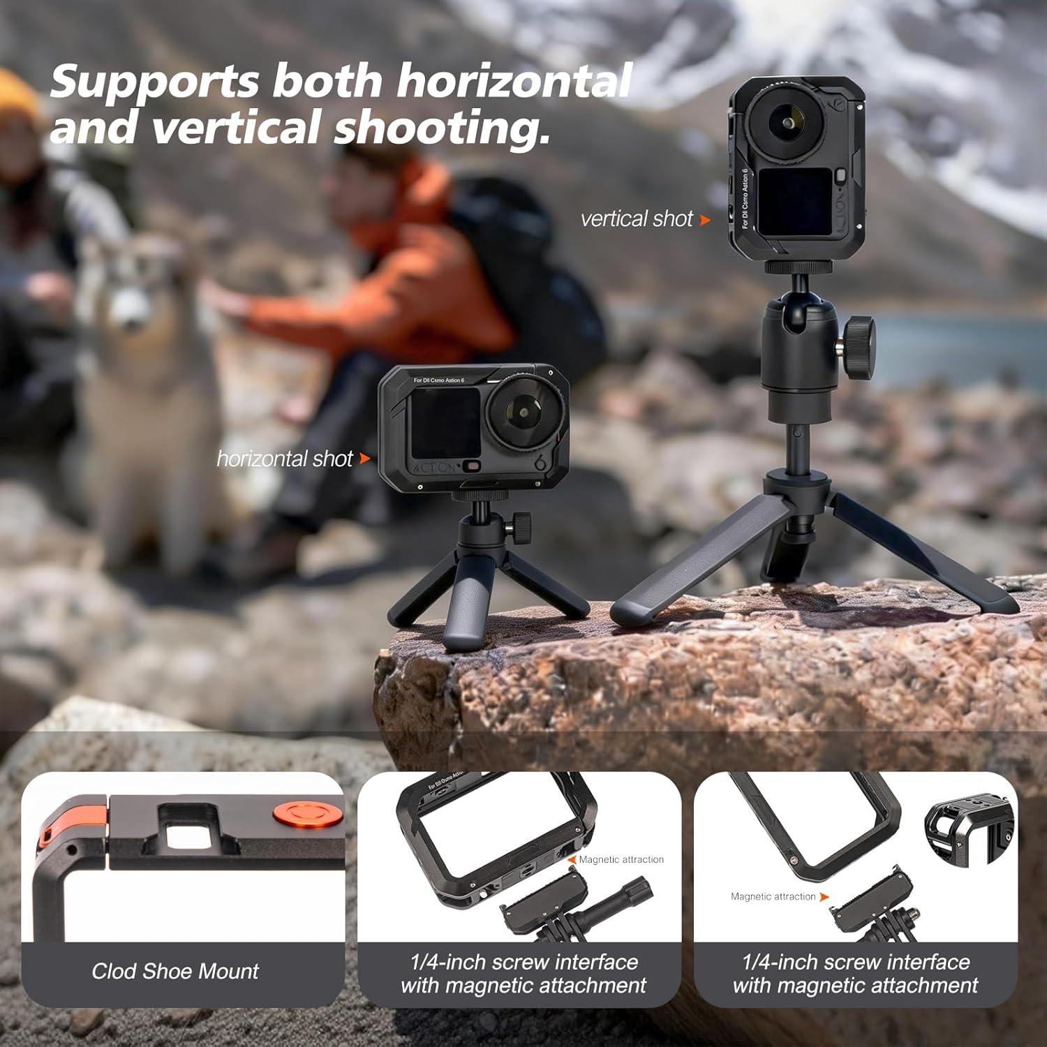 BX2586 Aluminum Alloy Camera Cage for DJI Osmo Action 6, with Cold Shoe Mount and Wrist Strap Entrance, Quick Release Protective Frame Cage