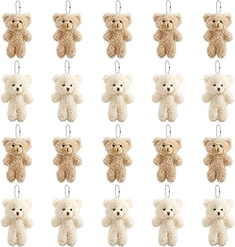 TOPZEA 20 Pack Mini Stuffed Plush Teddy Bears, 4.7 Inch Small White & Brown Soft Bear Tiny Keychain Animal Ornament Bulk for Birthday, Valentine's Day, Graduation Gift, Party Favor, DIY Crafts