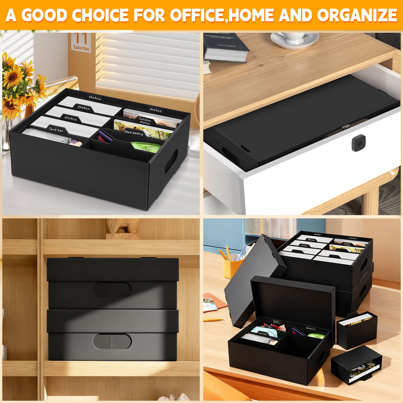 3 Stück Fotoaufbewahrungsbox, Fotobox Aufbewahrungsbox mit Deckel für 13x18 cm Fotos, Aufbewahrungsboxen schwarz Fotoalben Foto-Organizer aus Pappe für Handwerk Stempel Foto