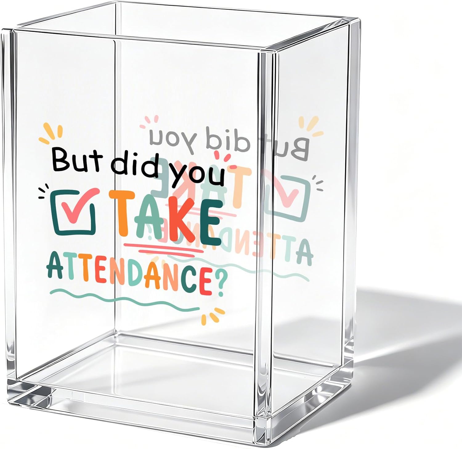 Teacher Acrylic Cosmetic Pen Holder, Take Attendance Desk Accessories（B02)
