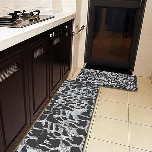 Miniatura 17 de Juego de 2 alfombras y tapetes de cocina, macetas rojas y blancas, antideslizantes, acolchados, lavables, 2 tapetes cómodos para cocina, lavandería