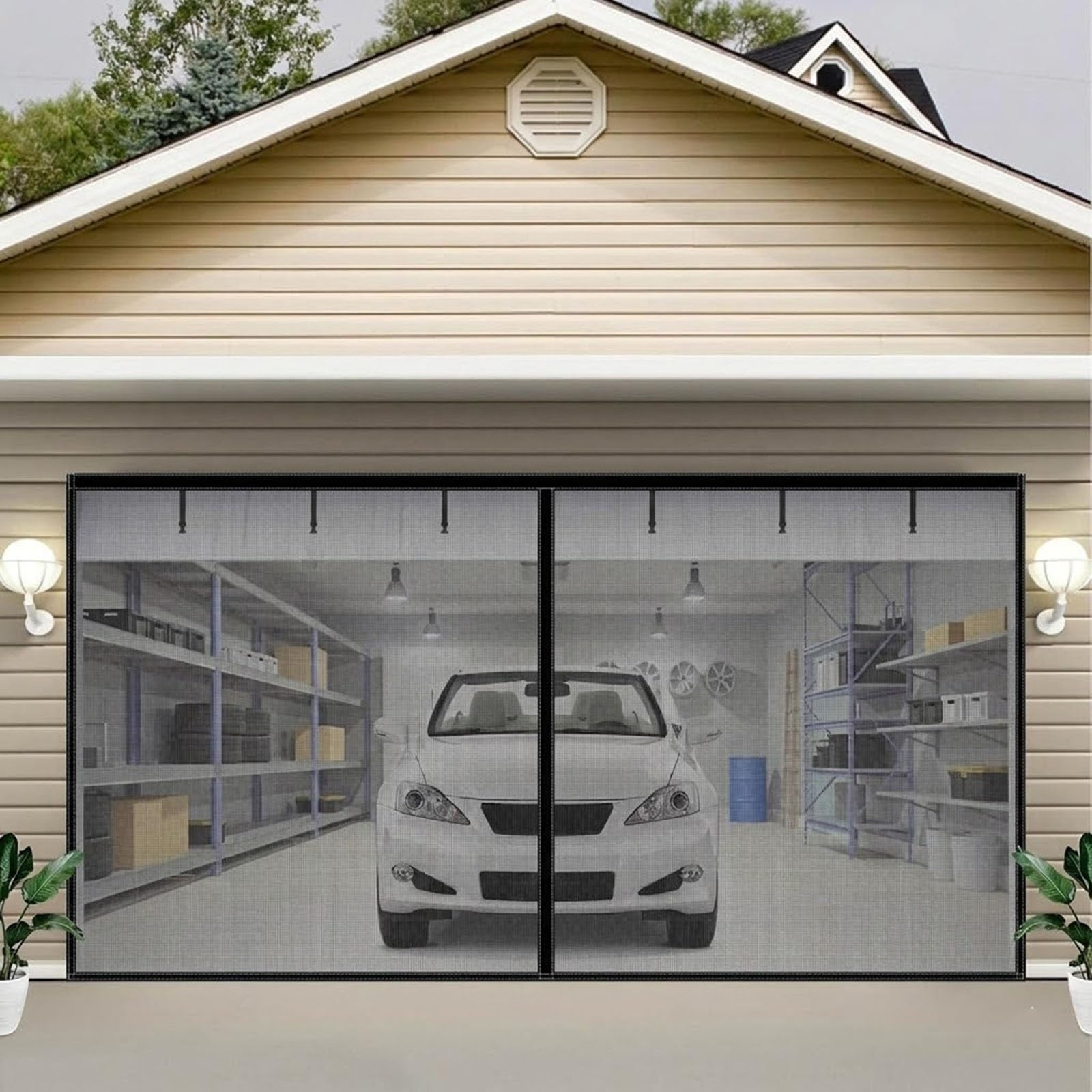 Moustiquaire de garage magnétique 213x229cm en fibre de verre noir