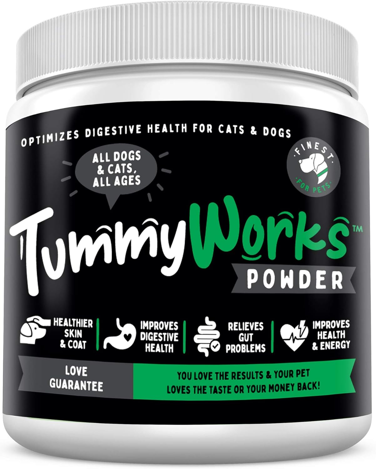 TummyWorks Probiotic Powder for Dogs & Cats. Relieves Diarrhea, Upset Stomach, Gas, Constipation & Bad Breath, Itching, Allergies & Yeast Infections. Added Digestive Enzymes & Prebiotics. Made in USA : Pet Supplies