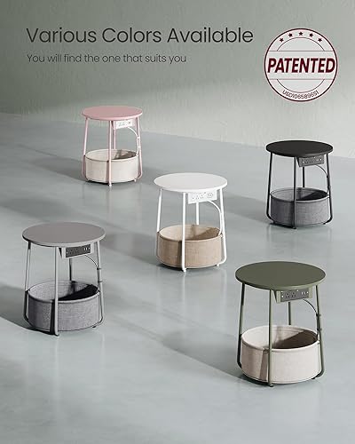 Miniatura 10 de VASAGLE LILEA Collection - Mesa auxiliar con estación de carga, mesa auxiliar redonda con cesta de tela, mesita de noche con puertos USB, para sala