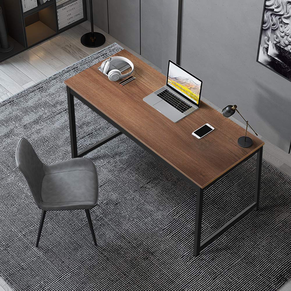 AZL1 Life Concept Computer Desk 55" Home Office Writing Desk, Study Industrial Simple Style PC Table, Black Metal Frame