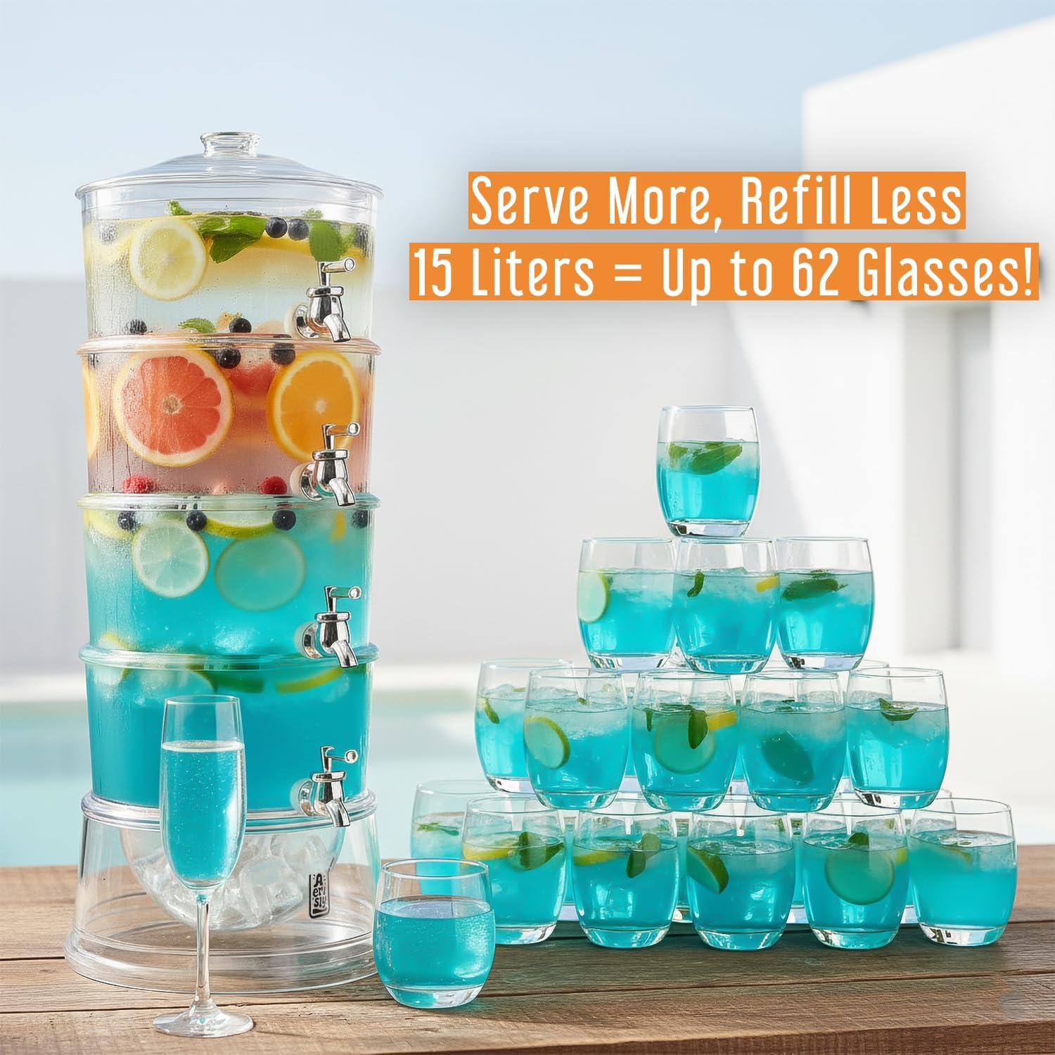 Party Tower Beverage Dispenser 4 Chambers - Large Drink Dispensers For Parties With Spigot & Lid - Plastic Drink Dispenser For Juice/Lemonade -Punch Dispenser For Parties 4 Gallon/Containers - Image 7