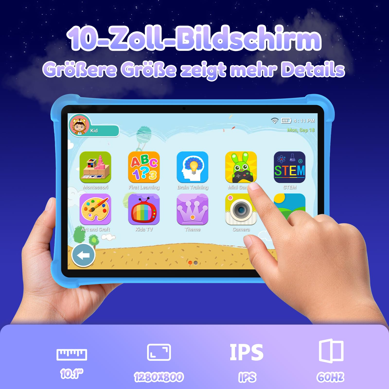 ALLDOCUBE 10-Zoll LTE-Kindertablet, iWaWa Kinderschutz, Android 15, Blau | 7GB RAM+64GB ROM (512GB TF), 5500mAh, 4G-Telefonie, GPS, Stoßfeste Schutzhülle, iPlay 70 SE