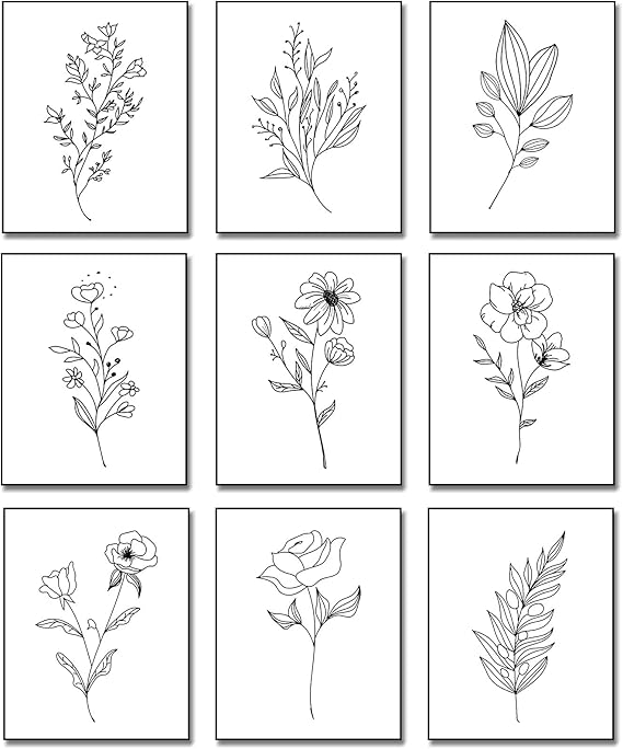 Outus 9 Pieces Botanical Plant Wall Art, Black White Plants