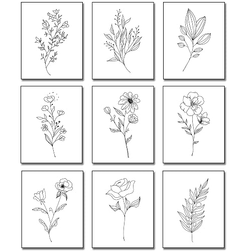 Outus 9 Pieces Botanical Plant Wall Art, Black White Plants