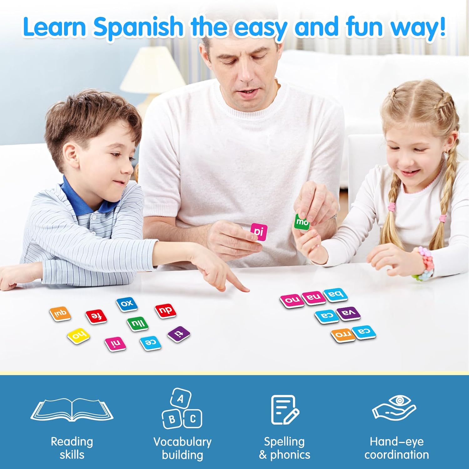 Spanish Learning Phonics Magnetic Letter Tiles, Learn Spanish Spelling Reading Games Phonics Manipulatives for Kids, Fridge Magnets Speech Therapy Homeschool Classroom Learning Activity