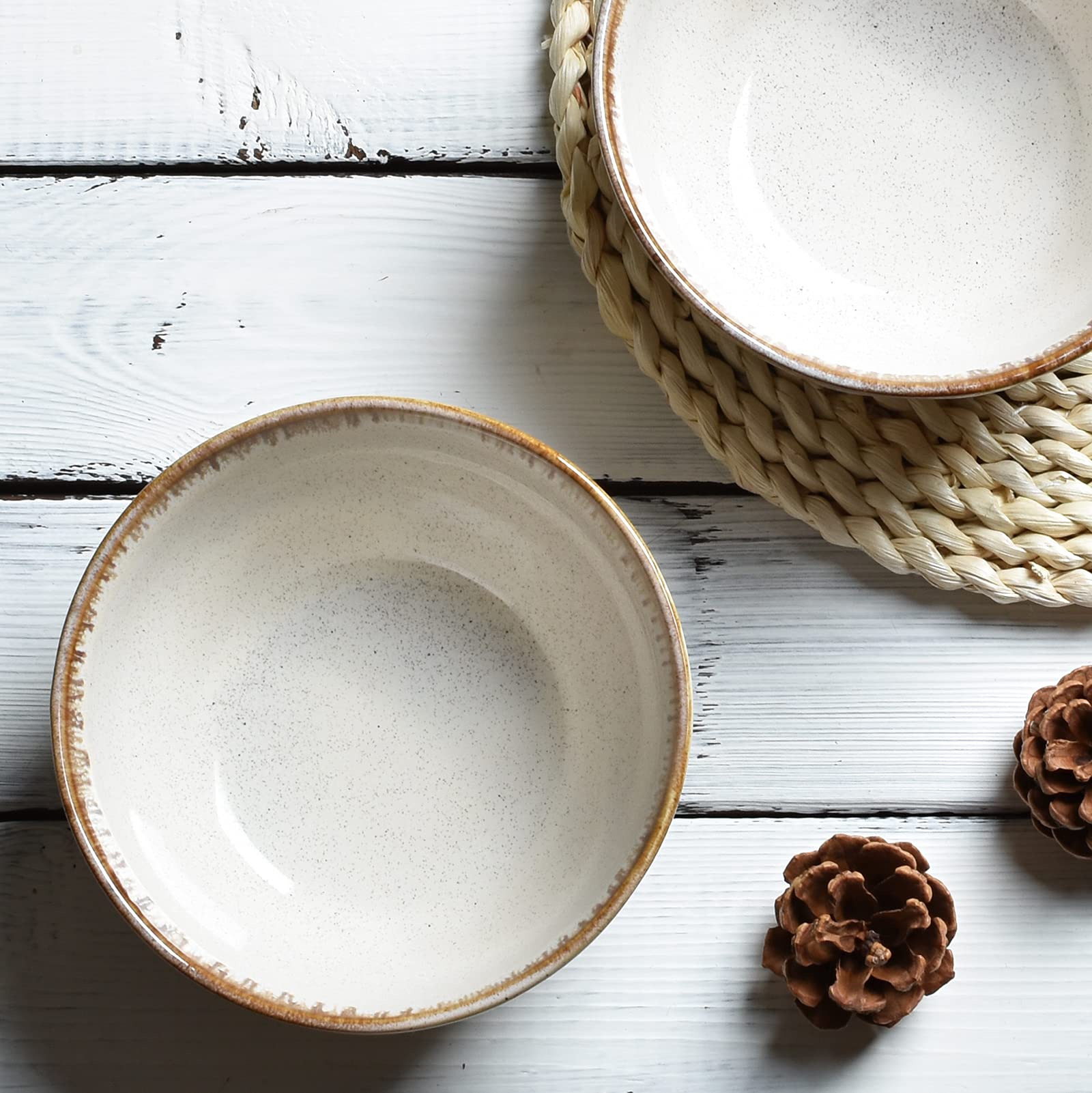 Bosmarlin Ceramiczna miska do zupy, zestaw 4 sztuk, 800 ml, miska na płatki owsiane, nadaje się do zmywarki i kuchenki mikrofalowej (beżowa, 15 cm)