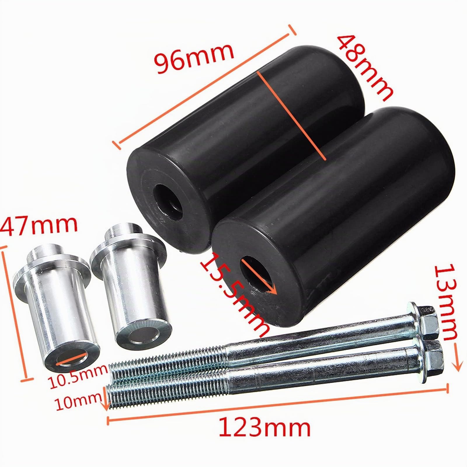 Glissière de cadre de moto universelle de 10 mm, protection contre les collisions pour Yamaha, Suzuki, Honda (2 pièces) (noir)