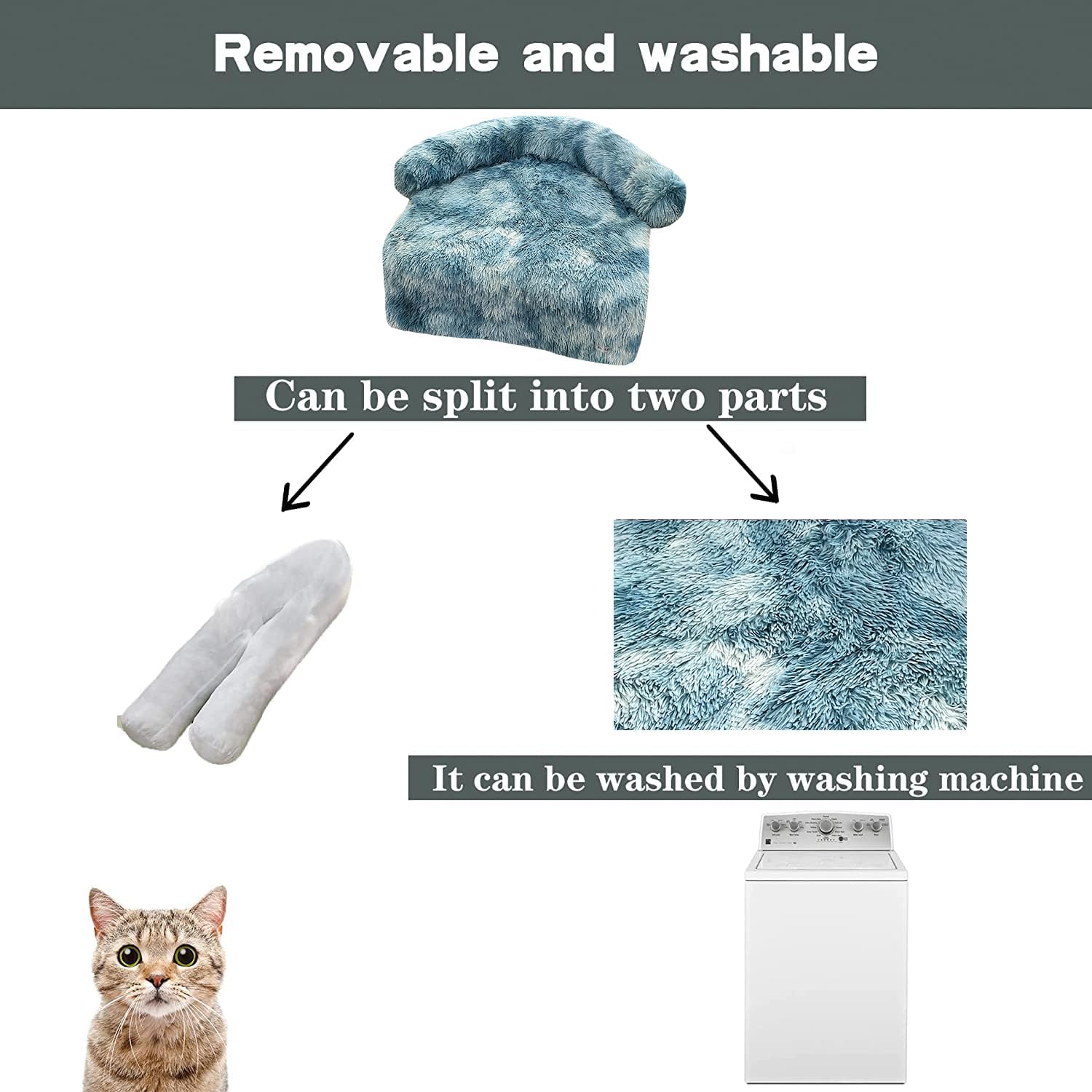 review Calming Dogs/Cats Bed Fluffy Plush Dogs/Cats Mat for Furniture Protector with Waterproof Lining, Removable Washable Cover for Large Medium Small Dogs and Cats(Tie-dye Blue,XL)