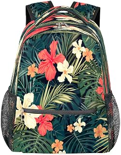 Mochilas escolares leves para meninos e meninas, adolescentes, folhas de flor de hibisco, à prova d'água, 40,6 cm, para viagem, laptop, mochila casual, adequada para homens e mulheres, trabalho, viagens, caminhadas, acampamento, Multicor, Medium