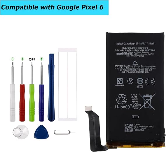 GMSB3 Replacement Battery for Google Pixel 6 GB7N6, G9S9B16 with Specialized Toolkit.