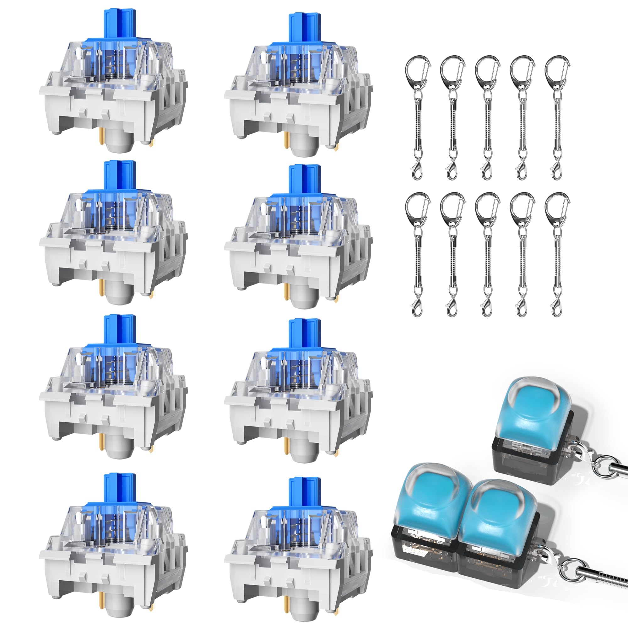 Zhouwang 500 Pcs Blue Clicky Switches,Extra 10 Keychains &amp; 1 Fidget Toy