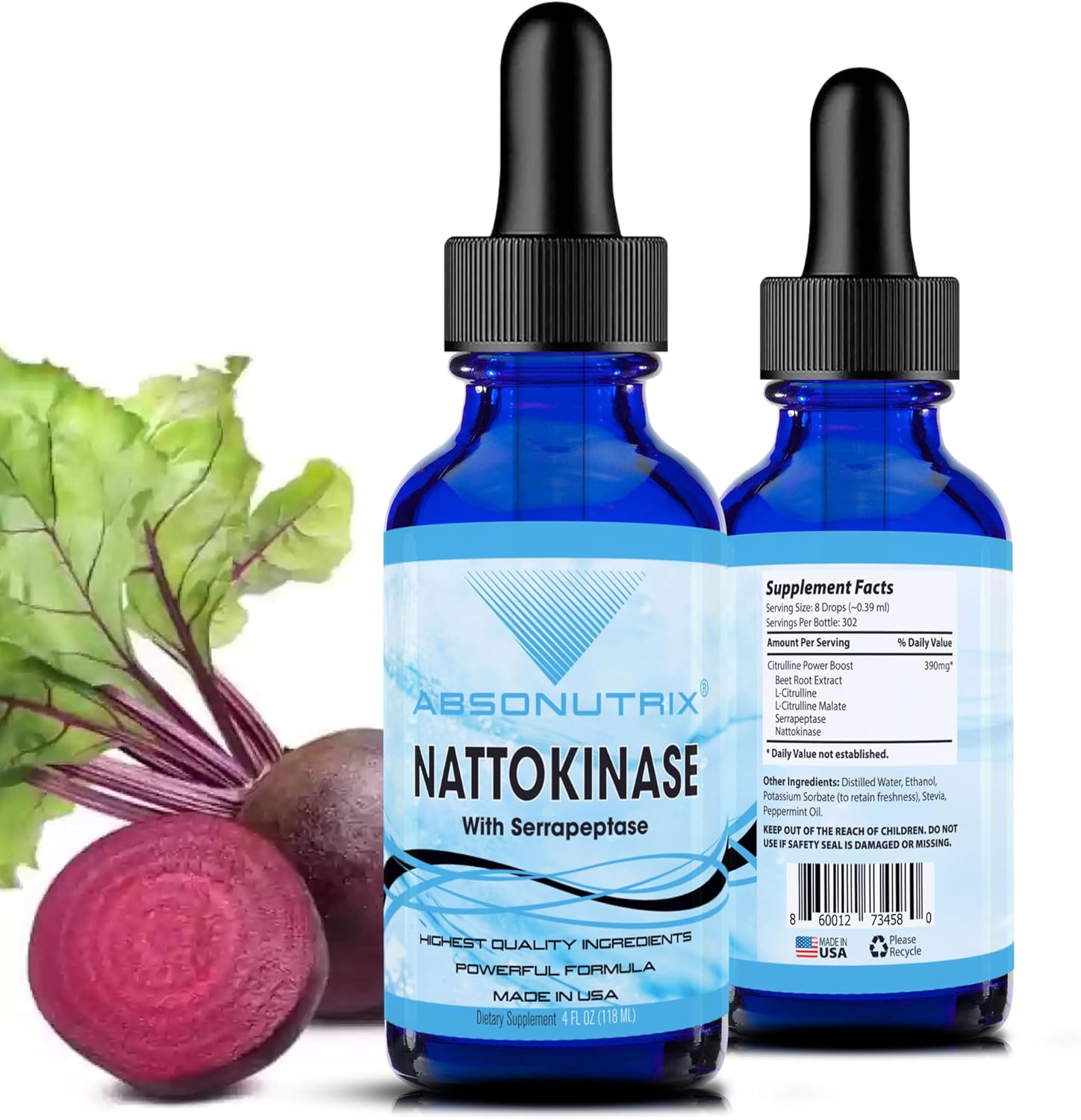 Absonutrix Nattokinase with Serrapeptase Supplement Liquid Drops – A, 390 mg, 4 FL OZ Liquid, 302 Servings, Made in USA, Beet Root Extract, Gluten-Free, Non-GMO, GMP Certified Absonutrix Nattokinase with Serrapeptase Supplement Liquid Drops – A, 390 mg, 4 FL OZ Liquid, 302 Servings, Made in USA, Beet Root Extract, Gluten-Free, Non-GMO, GMP Certified