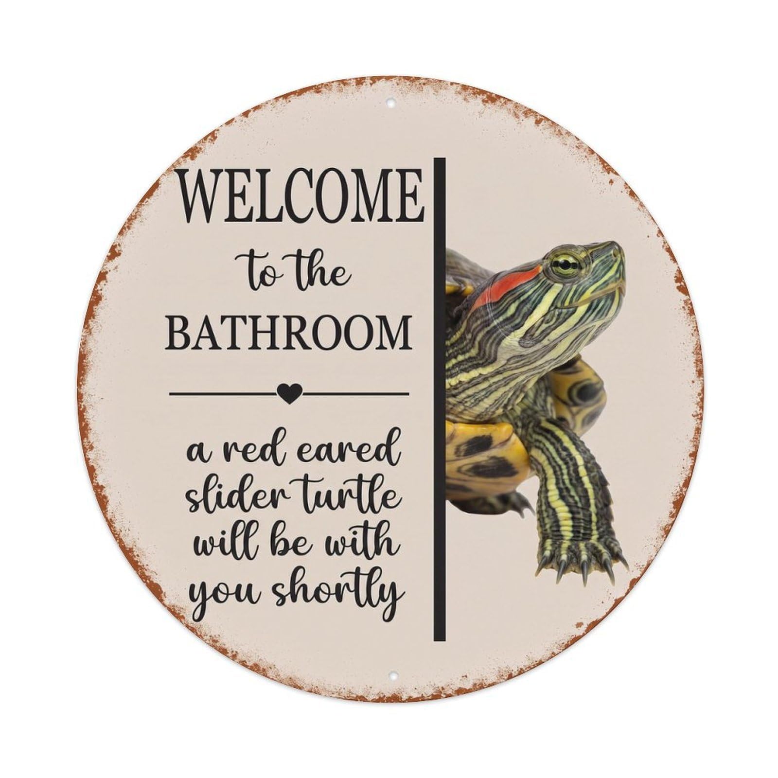 Vintage WELCOME To The BATHROOM Red Eared Slider Turtle Metal Tin Sign