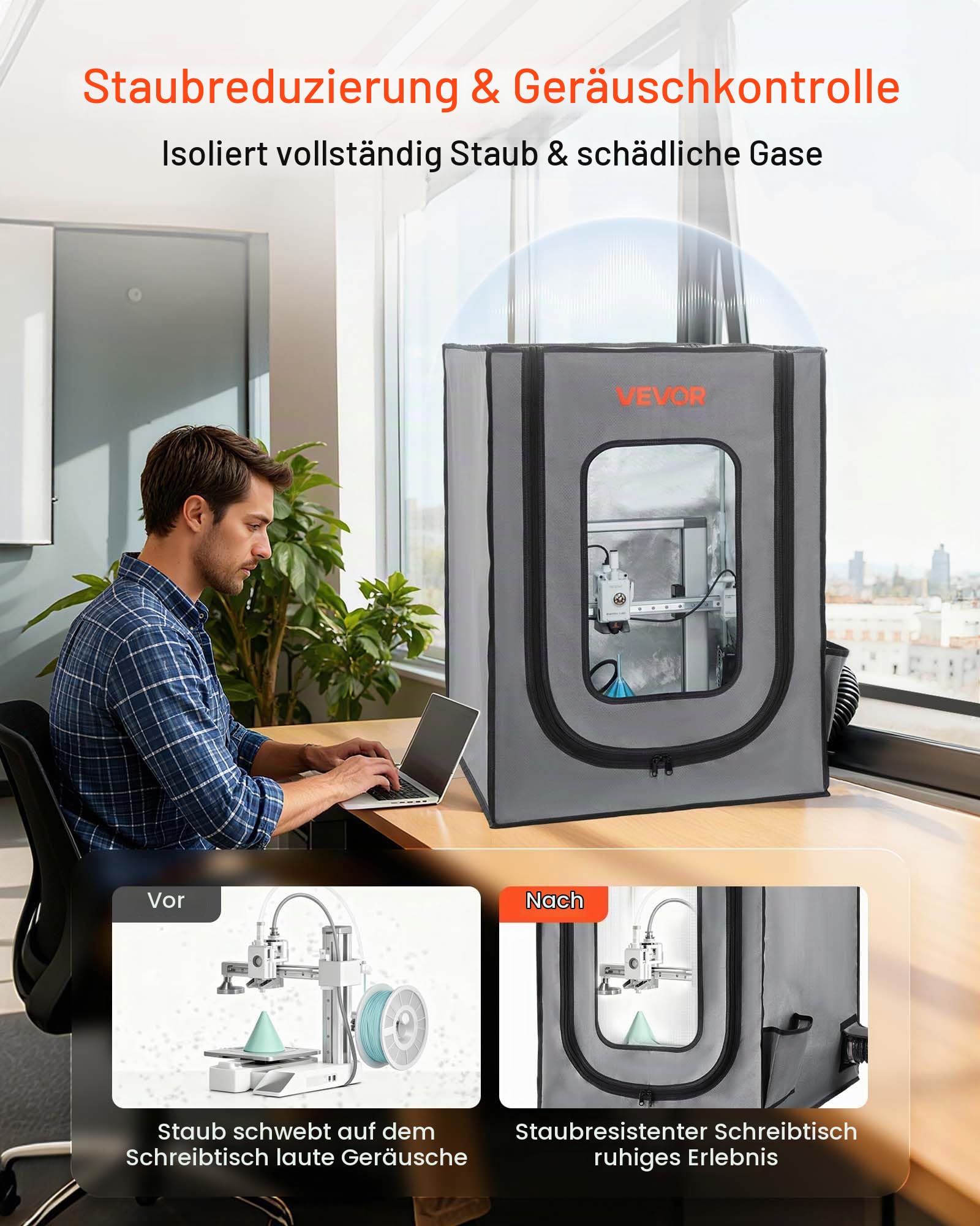 VEVOR 3D-Druckergehäuse Druckerzelt (55 x 65 x 75 cm), staubdichte & wasserfeste Schutzhülle mit konstanter Temperatur & LED-Beleuchtung, kompatibel mit Photon Mono/Mars 3, FDM/LCD-Drucker
