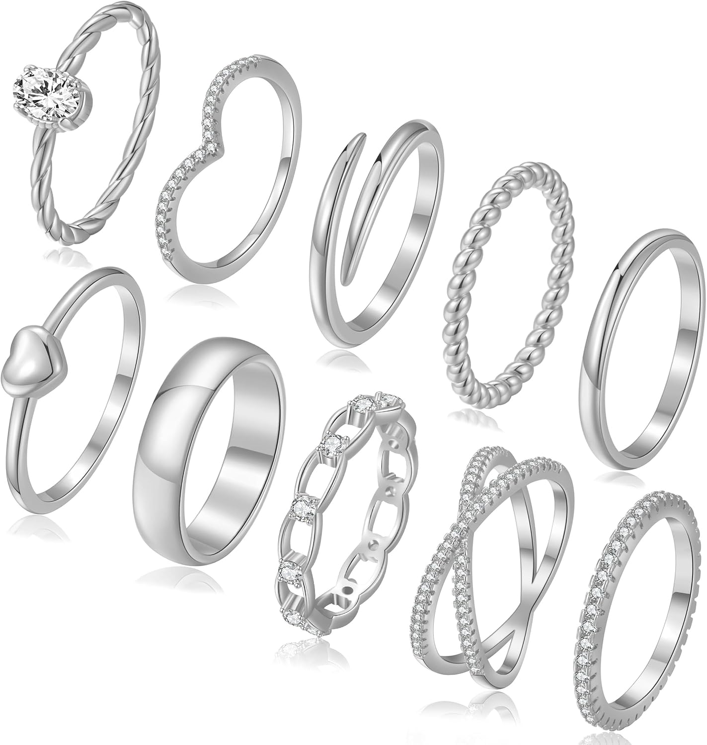PLOMFOV Stackable Gold Rings for Women Non Tarnish 14K Gold/Silver Plated Stacking Dainty Thumb Cubic Zirconia Ring Stack Set Pack Statement Promise Wedding Bands Engagement Rings for Women Size 5-12