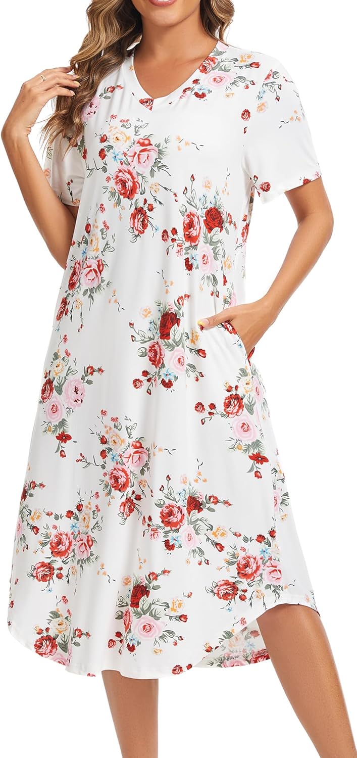 Nightgowns for Women Cotton Short Sleeve Long Night Gowns with Pockets - Image 5
