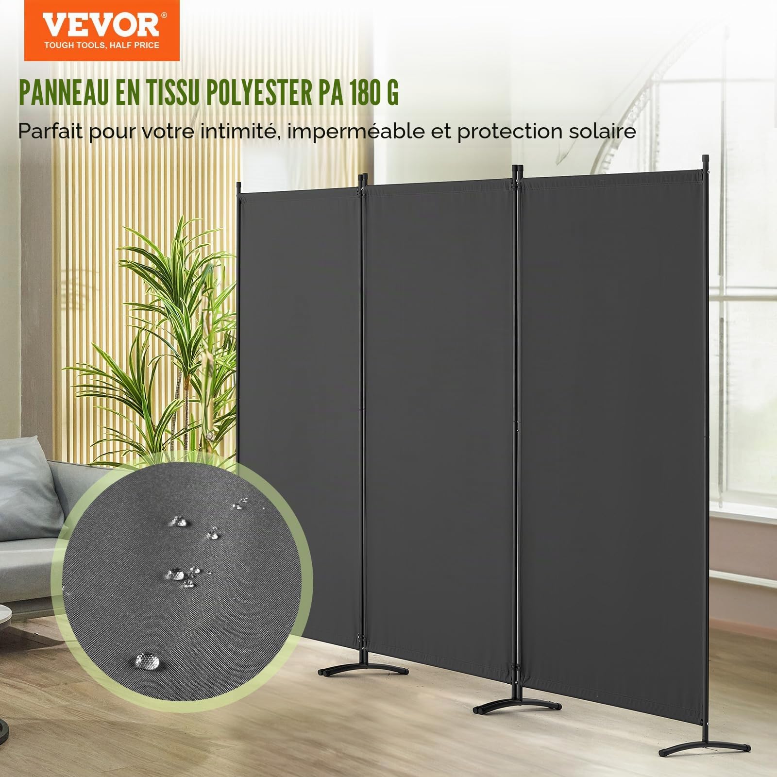 VEVOR Cloison de séparation en tissu, séparateur de pièce pliable à 3 panneaux, paravent de confidentialité intérieur pour bureau, chambre, salle à manger, maison, autoportant, 228 x 52 x 184 cm, gris