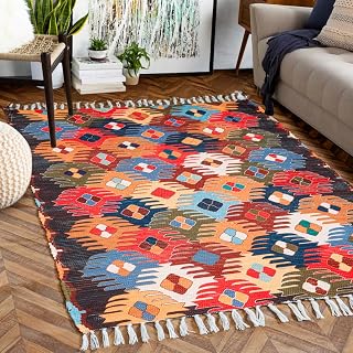 HOMADORN Handmade Printed Rug | Washable Sustainable Area Rug | Soft Floor Carpet, Decorative Rug for Living Room, Bedroom, Dining Room & Entryway (4x6Feet)