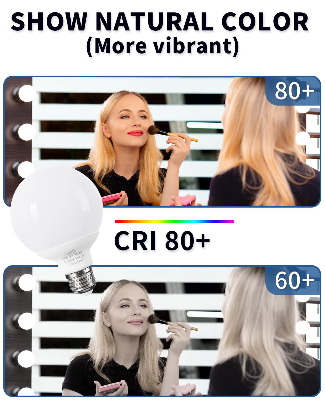 4 Pack Daylight LED Globe Light Bulbs for Bathroom 120V 60 watt Equivalent E26 Medium Base Non-Dimmable Vanity — view 5