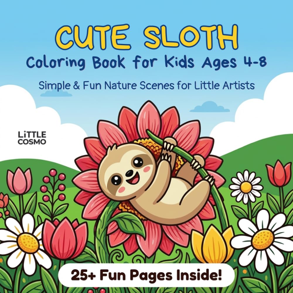 CUTE SLOTH - Coloring Book for Kids Age: Simple & Fun Nature Scenes for Little Artists