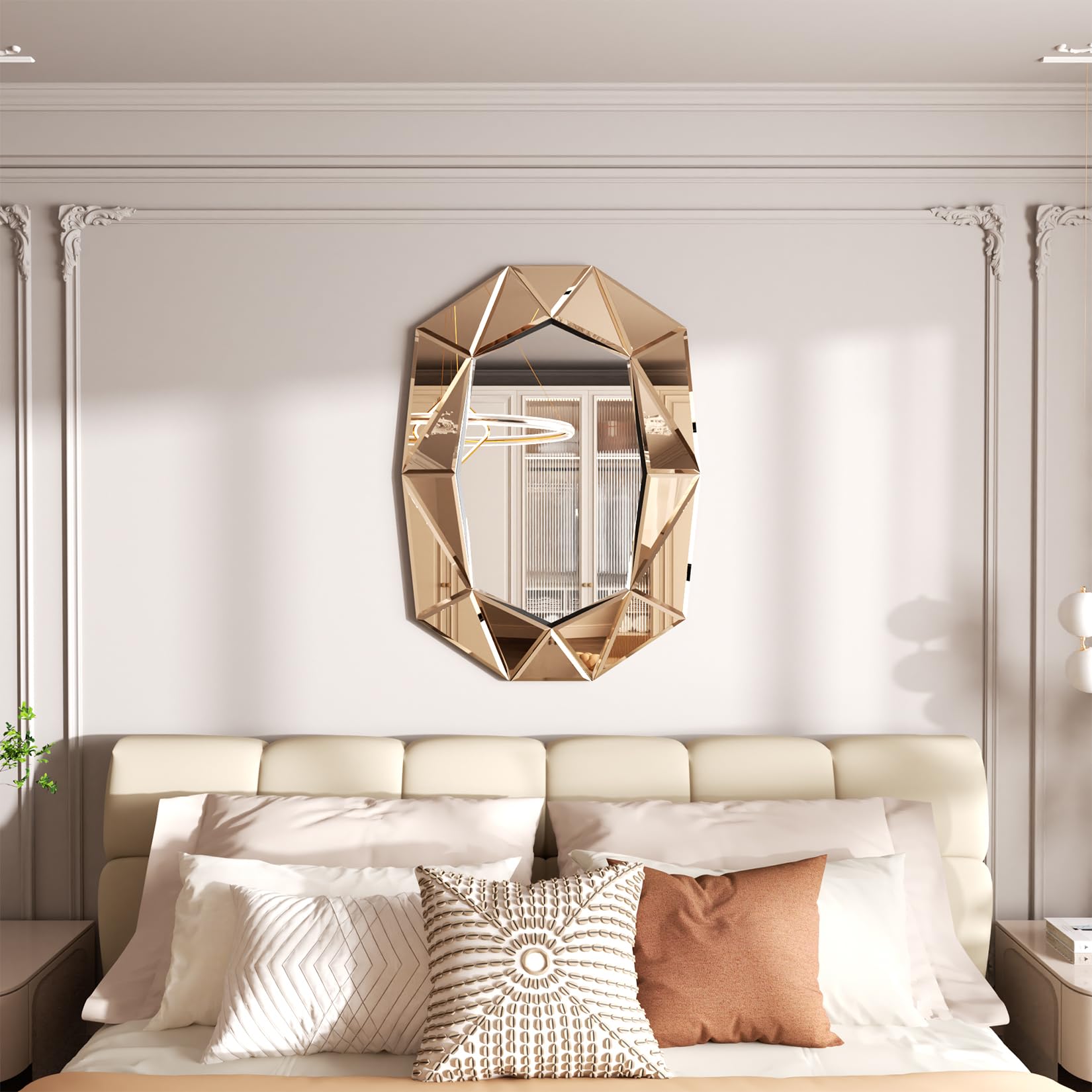 Espejo Pared Grande de Decoracion: Espejo Irregular Moderno Elegante Artístico para Recibidor Salon Entrada Comedor Baño (Dorado Oscuro)