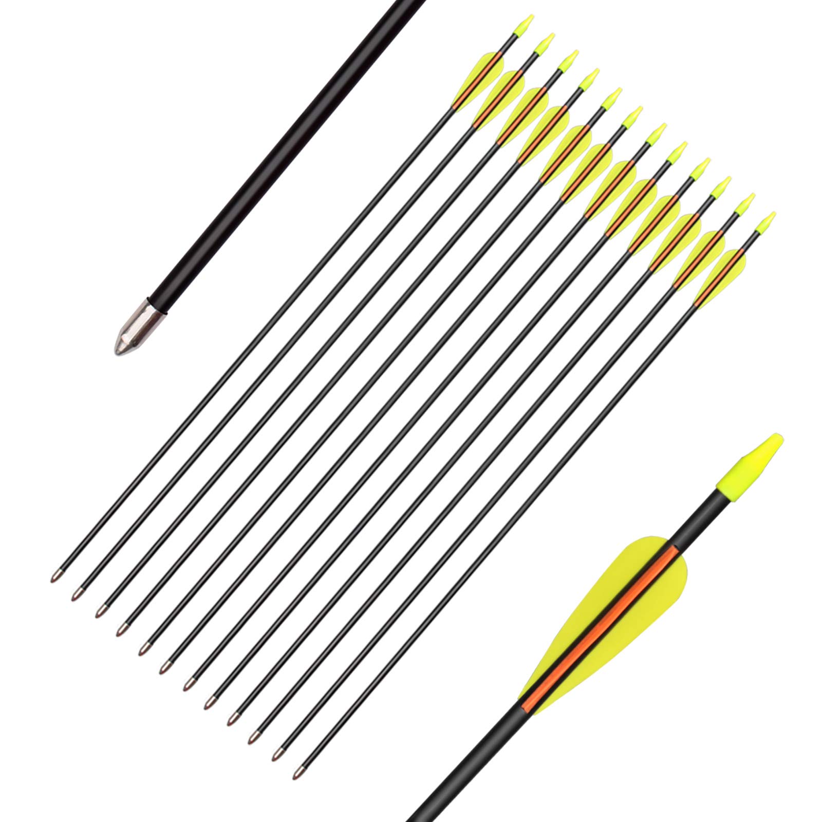 Flèches en Fibre de Verre Flèches d'entraînement 30 Pouces avec Tube de Support de flèche Arcs Classiques en Verre de sécurité adaptés aux Jeunes Enfants Femme débutant