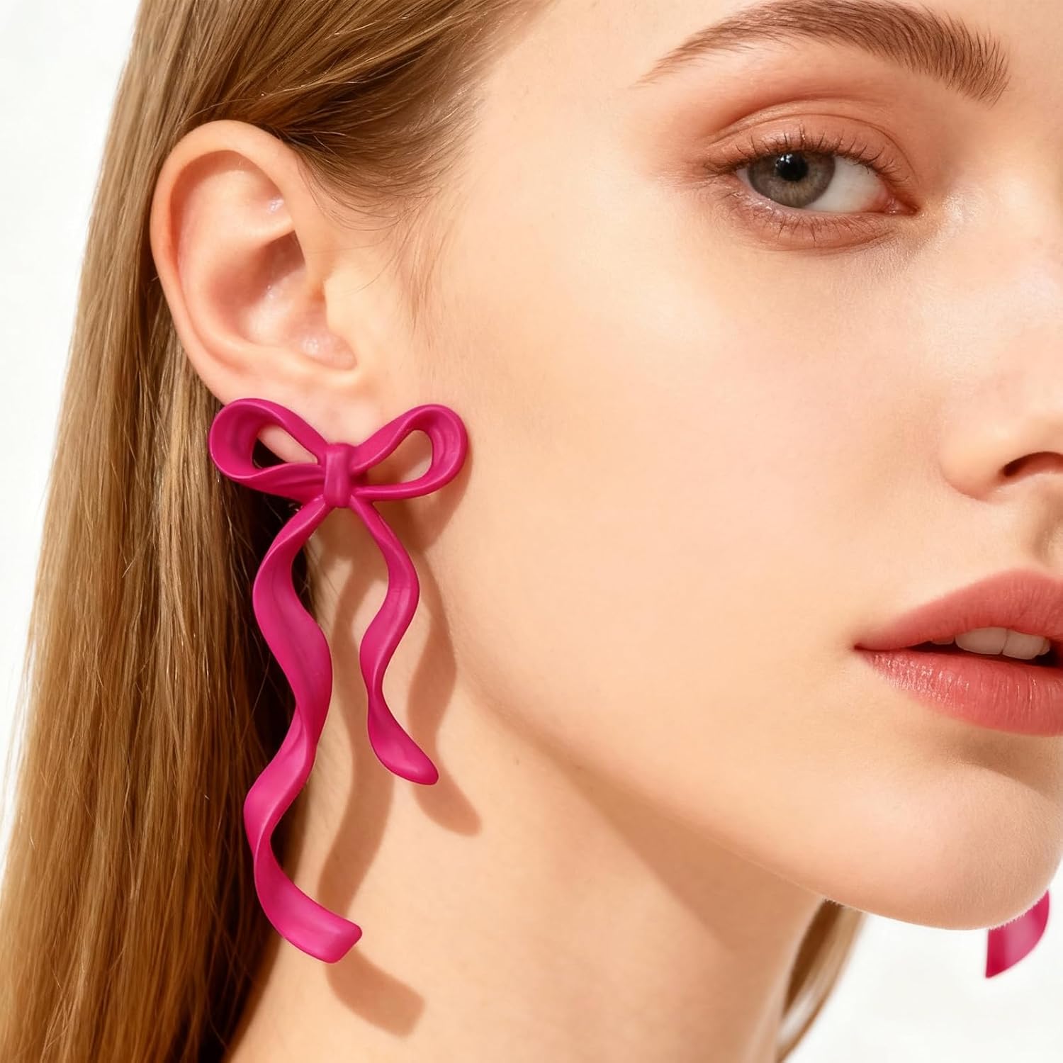 Christmas Bow Earrings for Women Red Pink Ribbon Bowknot Earrings Long Bow Statement Earrigns Christmas Jewelry Gift - Image 2