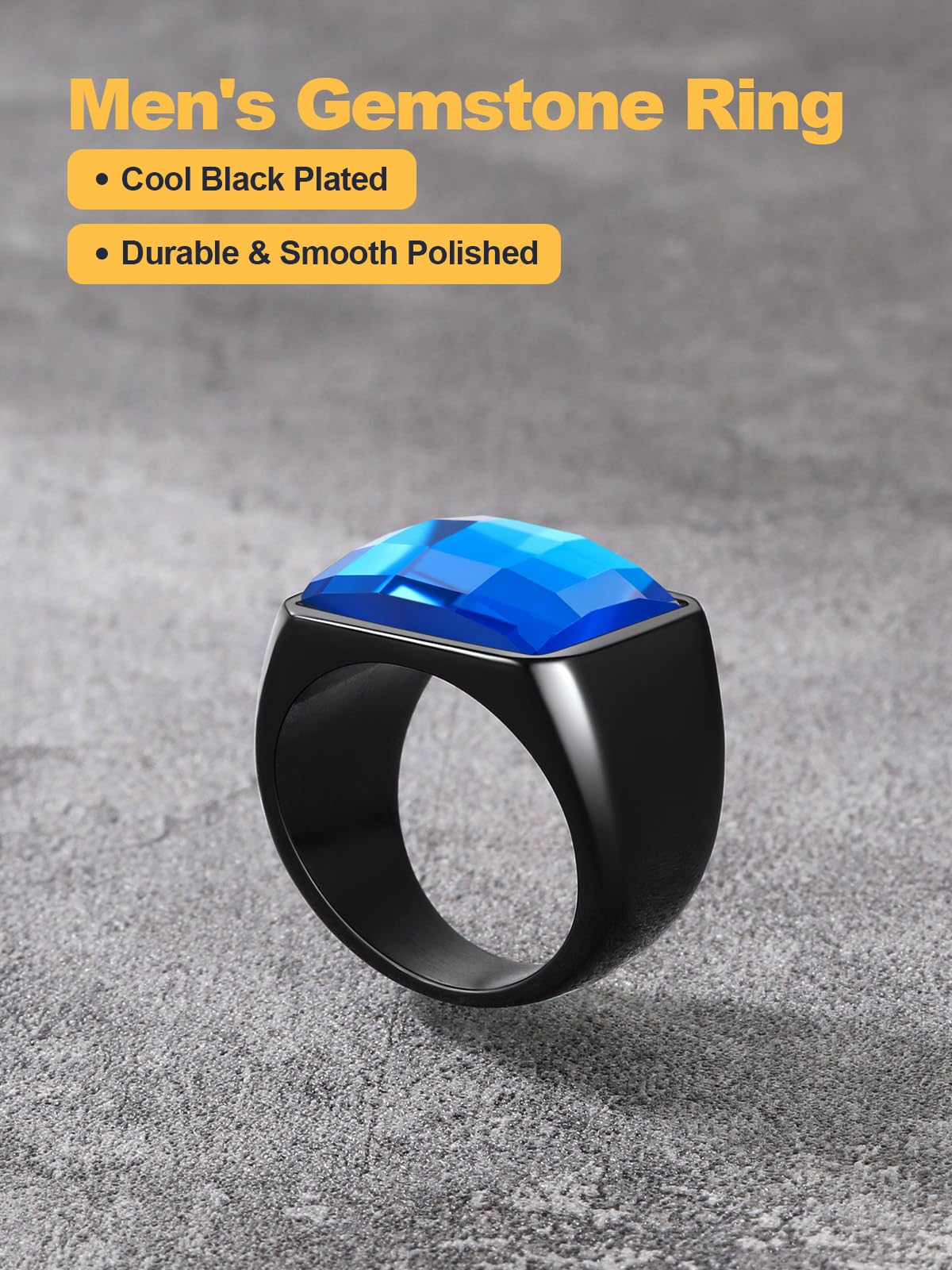 U7 Anello Uomo con Pietra Zaffiro Blu Quadrata da 8mm Acciaio Inossidabile Anello con Pietra in Cristallo Creato Taglia 14,5 Regalo per Uomo e Ragazzo