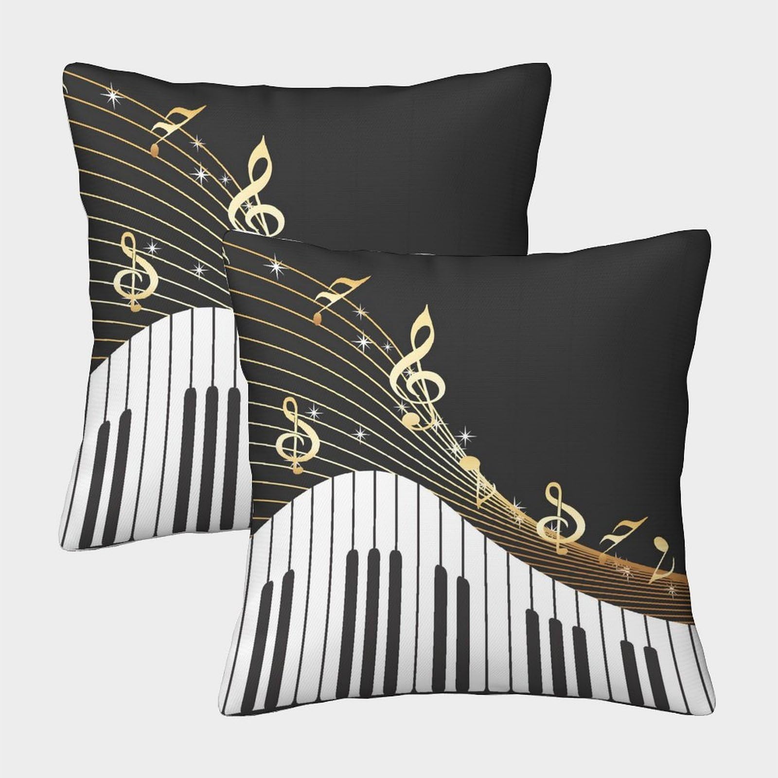 QFVANSIYO 3D Printed Music Piano Microfiber Pillowcase for Adults Bedroom Decor Notes Pillow Cover Soft Breathable Bedding 40x40cm