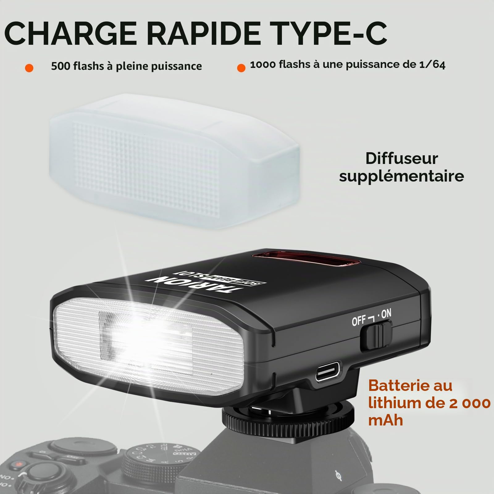 TARION Flash Appareil Photo Speedlite - GN13 Mini Flash Griffe Standard S1-S2 Contrôle Optique 22 Niveaux Compatible Canon Nikon Sony Fuji Olympus Noir SL01 SOFTBEAM