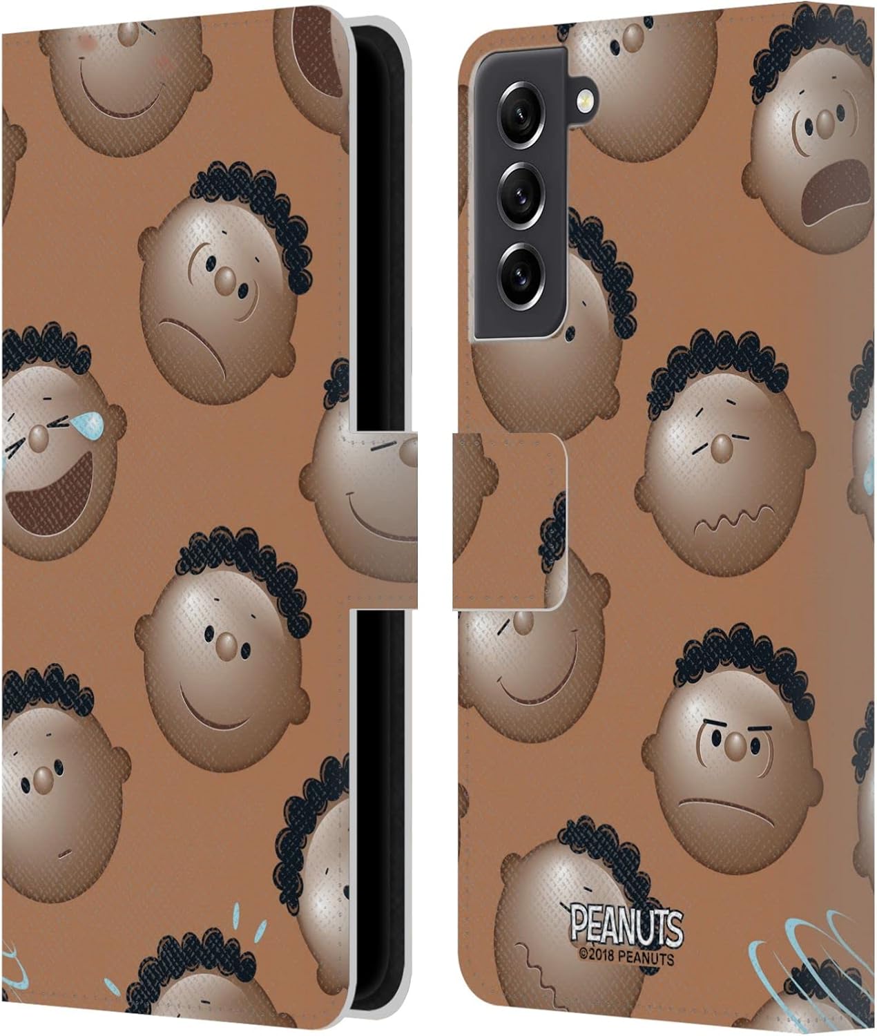 Head Case Designs Officially Licensed Peanuts Head Emotions Character Patterns Leather Wallet Case Compatible with Samsung Galaxy S21 FE 5G