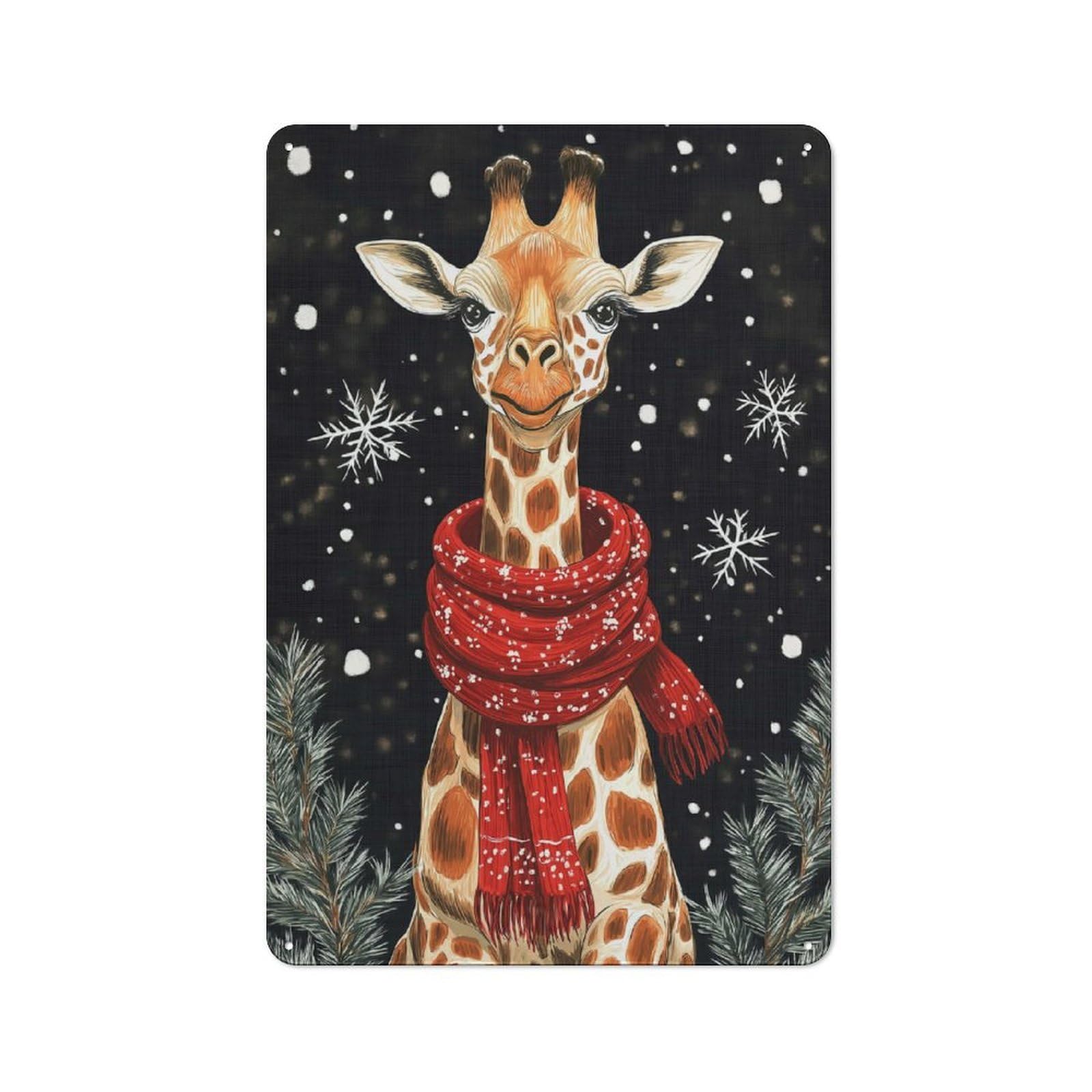 Junmoney Style-24 Cute Giraffe In Winter Scarf Tin Wall Plaque 30X20cm, Barn Style Rustic Kitchen Decor For Farmhouse Kitchen, Pantry Or Dining Area
