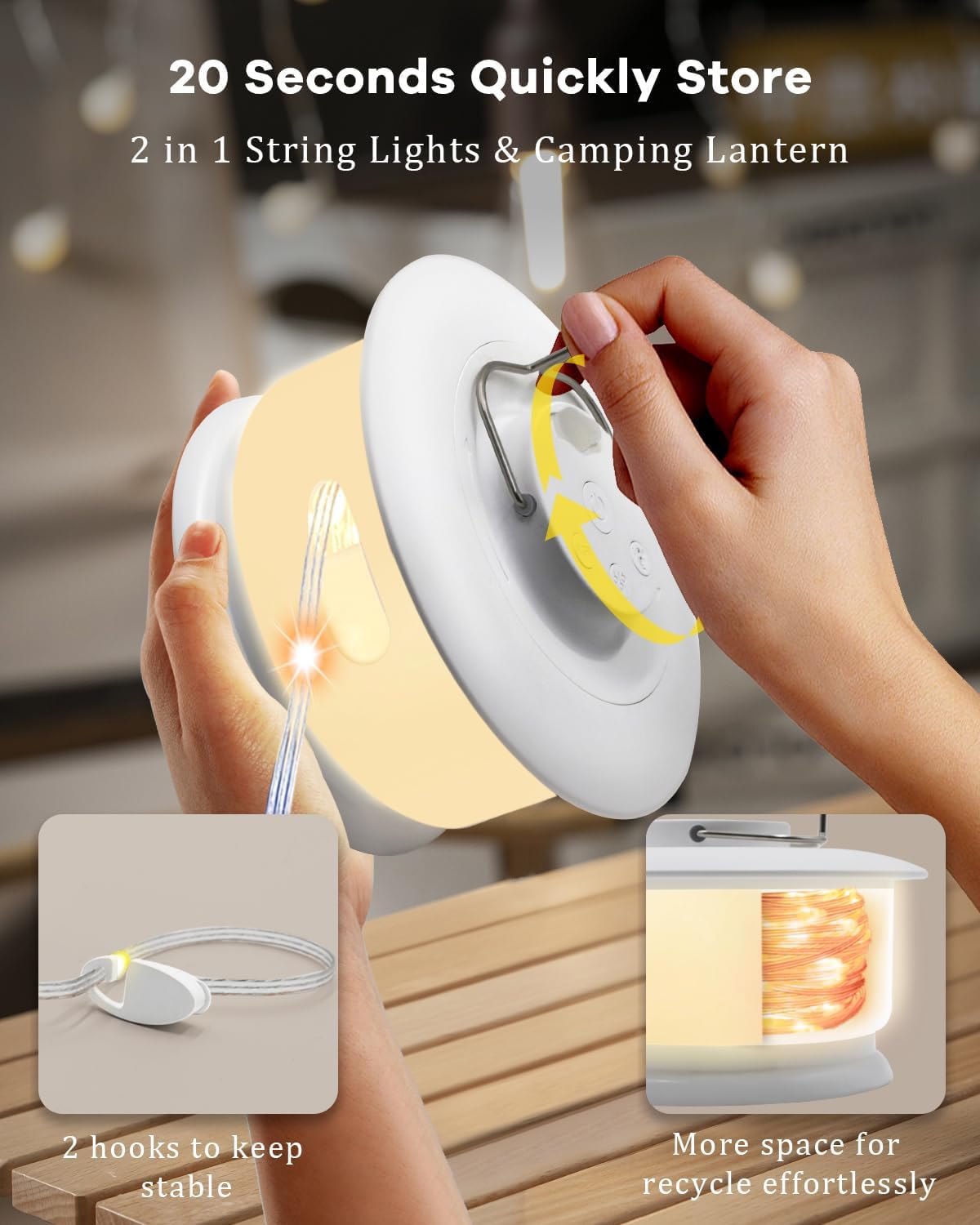 Camping-Lichterkette für den Außenbereich mit Musik-Synchronisation, schnelle Lagerung, LED-Lichterkette mit 7 RGB-Farben und 12 Modi, Zeltlichter, tragbare Camping-Laterne, wasserdicht, Camping-Licht